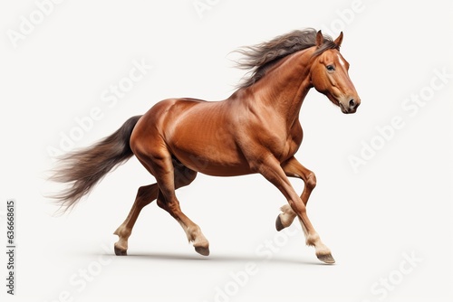 hyper realistic brown horse galloping on white background  Generative AI