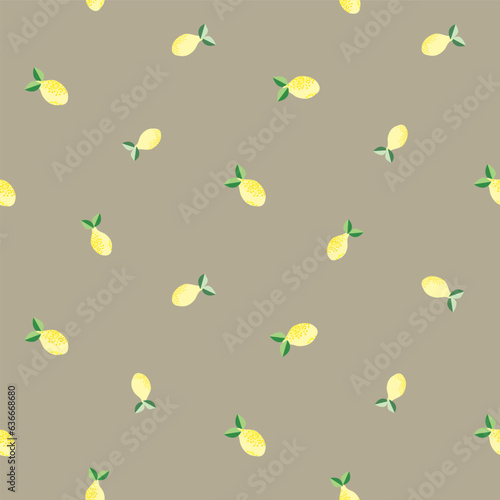 Vector vintage seamless lemon background pattern . Retro scattered repeat with lemons on beige backdrop. Summer citrus fruit design. Versatile all over print for packaging. Hand drawn fruit motifs.