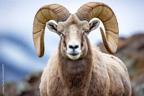 Rocky Mountain Sheep on Lush Green Landscape - Stunning Mammal Animal Found in Montana: Generative AI