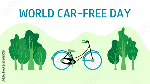 World car free day. World bicycle day. Protection of nature and the environment. Vector illustration. 