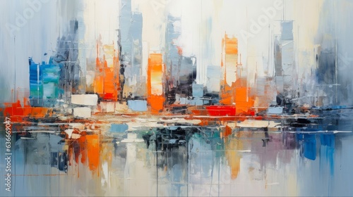 Urban Skyscrapers Abstract Painting: A Vibrant City Landscape Depicted Through Art: Generative AI