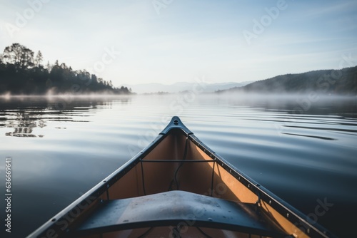 Canoe on a lake wooden boat kayak in water summer canoeing kayaking autumn travelling fresh calm still water rural adventure exploration countryside camping untouched nature beautiful forest landscape