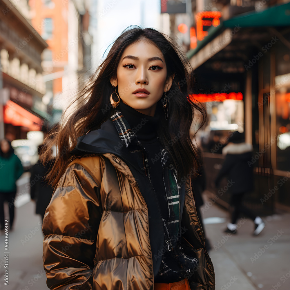 Winter Chic: Asian Beauty in Fashionable Jacket