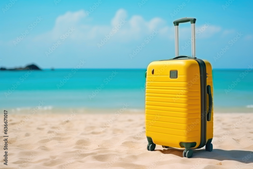 Modern Yellow Suitcase by the Ocean Modern Yellow Suitcase by the Ocean
