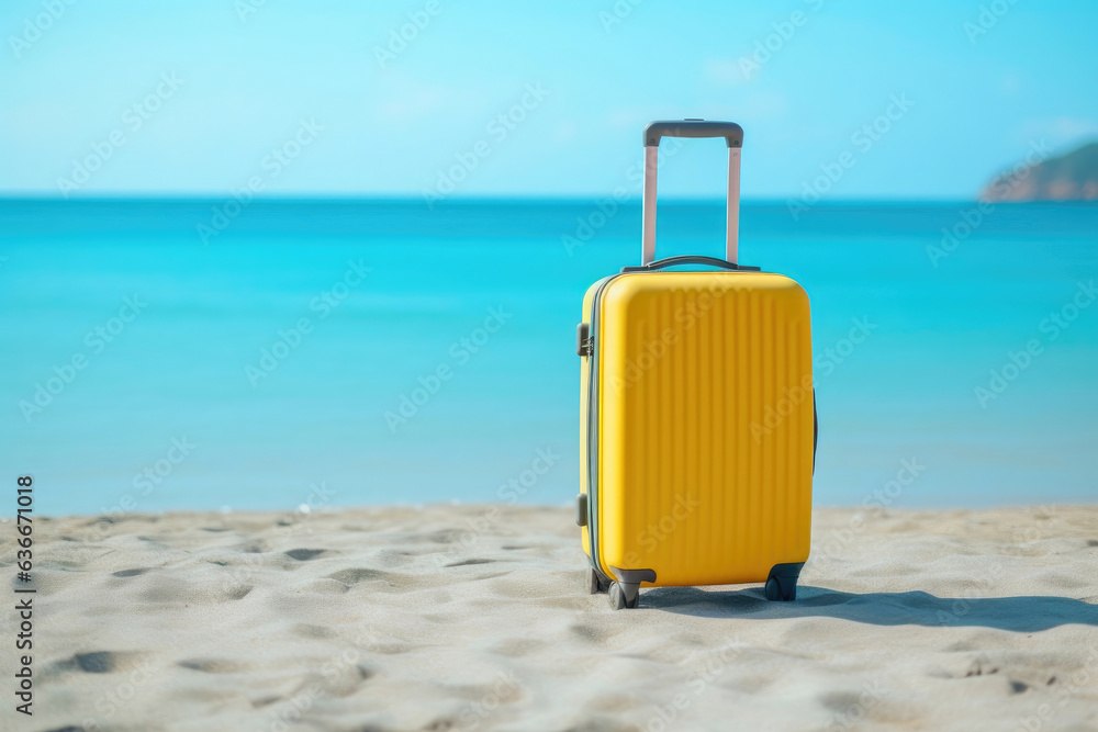 Yellow Suitcase on Sandy Shore Yellow Suitcase on Sandy Shore