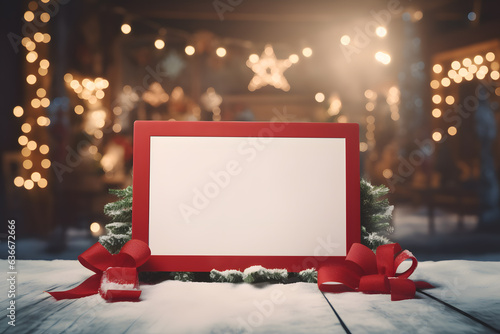 Santa Claus hat and a blank sign with copy space