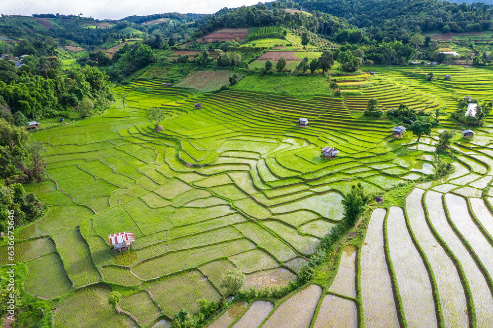 Beautiful  rice terraces in the countryside of northern Thailand, Chiang Mai province, Thailand.