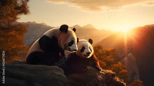 Summit of Affection: A Panda Couple's Beautiful Adventure in the Mountains photo
