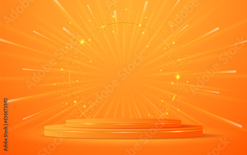 Orange podium with elegant gold lines for the best awards or product display. stage or podium. vector illustration
