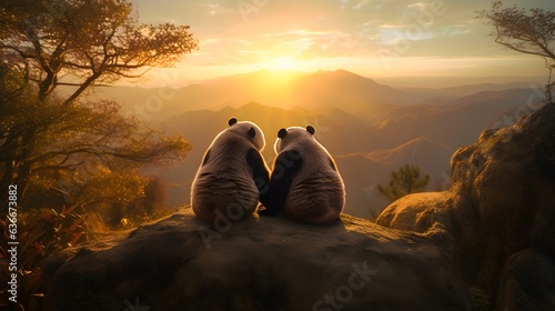 Summit of Affection: A Panda Couple's Beautiful Adventure in the Mountains