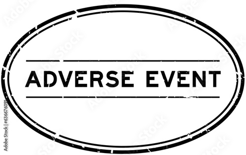 Grunge black adverse event word oval rubber stamp in white background