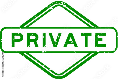 Grunge green private word rubber seal stamp on white background