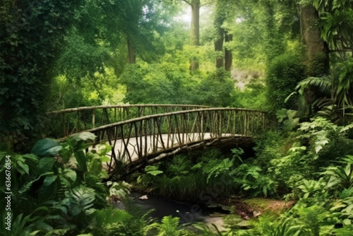 beautiful view of wooden bridge in forest