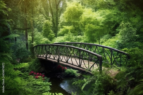 beautiful view of wooden bridge in forest