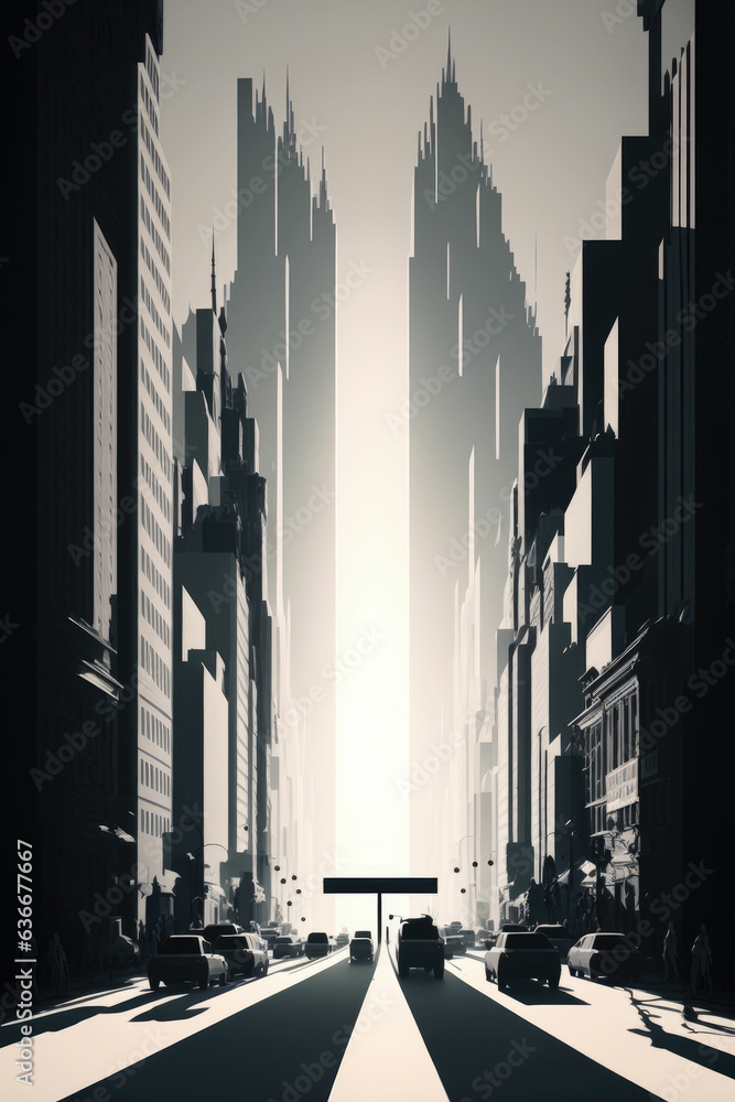 Abstract illustration of modern architecture in black and white - obrazy, fototapety, plakaty 