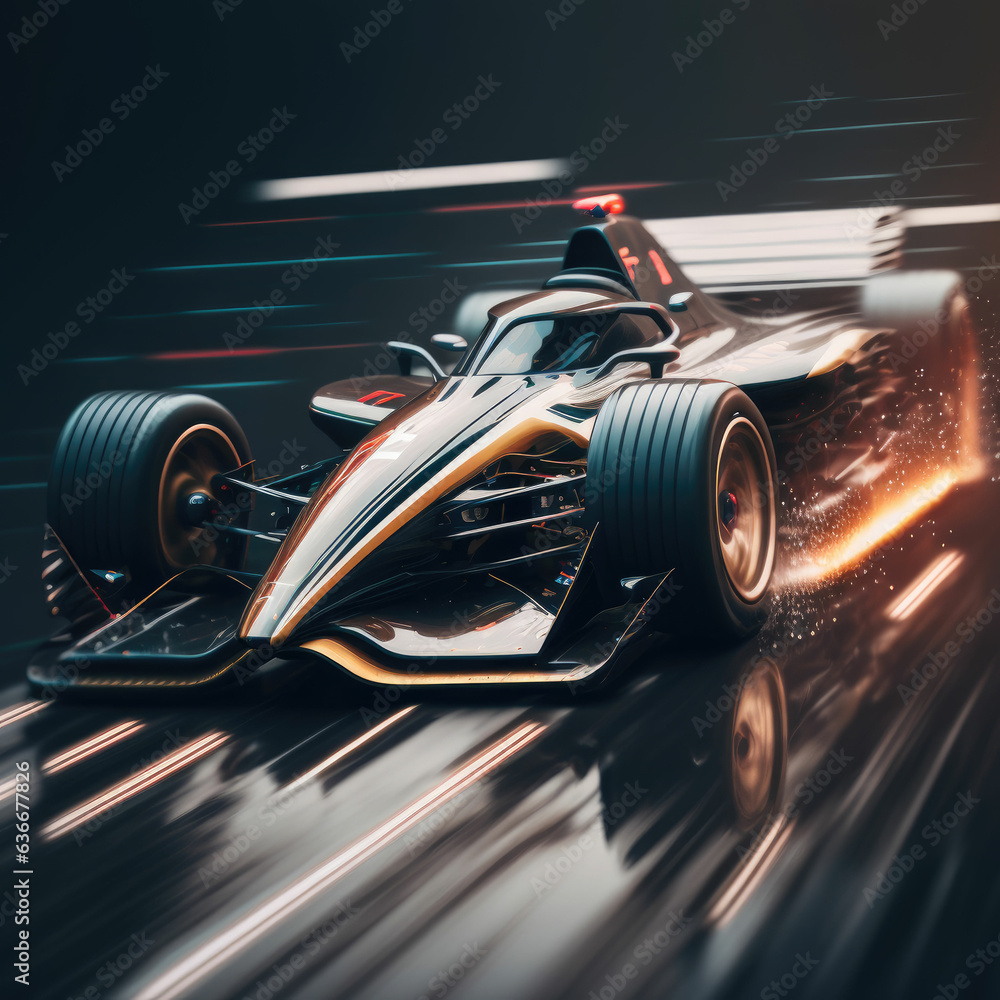 Generic concept sport formula one car speeding the track