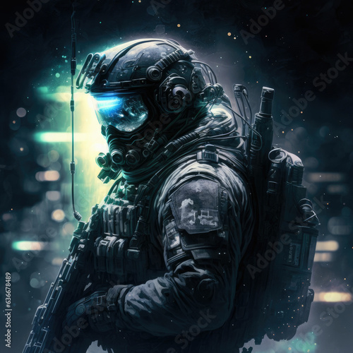 A futuristic space solider with tactical gear
