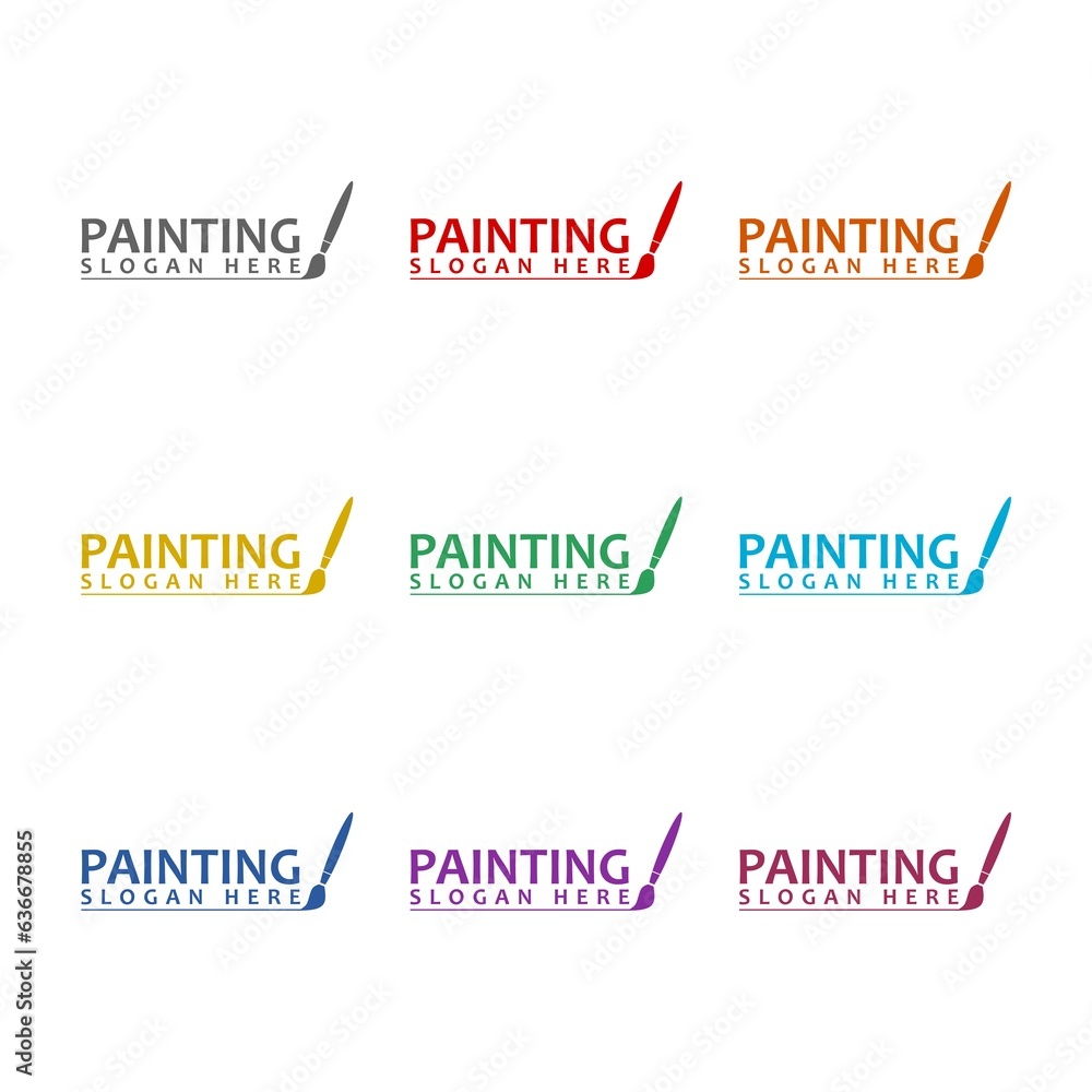Painting template logo icon isolated on white background. Set icons colorful