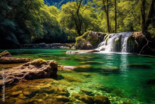 beautiful view of waterfall with clear river