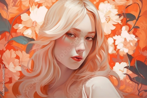 woman girl concept colourful portrait face tender beauty flower pastel trend. Generative AI.