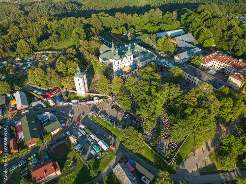 Kalwaria Paclawska, Subcarpathian, Poland - 13 August 2023: view of sanctuary of Passion of Christ and Our Lady of Kalwaria during the Great Indulgence of the Assumption of the Blessed Virgin Mary