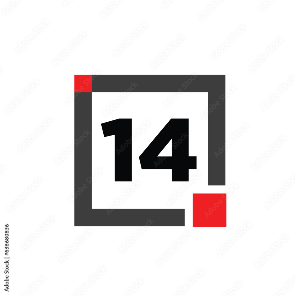 14 number with square box icon. 14 box monogram. 14 number with square box icon. 14 box monogram.