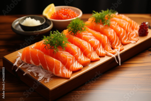 Salmon sashimi, Japanese food style.