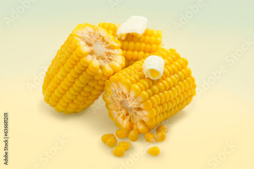 Obraz na plátne Corn combs on yellow background