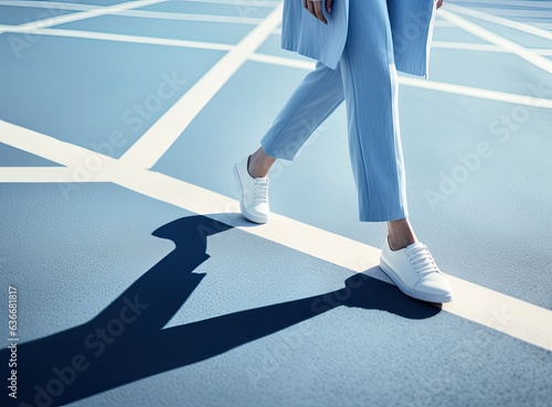 Businesswoman goes straight on his way on asphalt road Created with Generative AI technology.