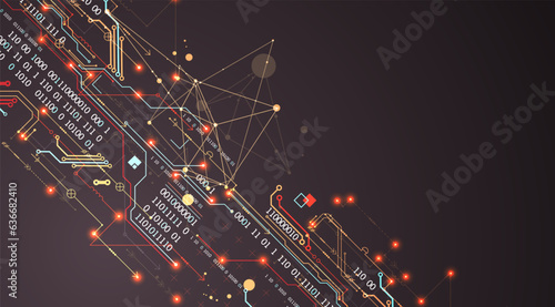 Abstract background on technological and scientific topics. Various techno details with using digital code.