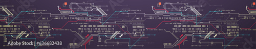 Abstract background on technological and scientific topics. Various techno details with using digital code.