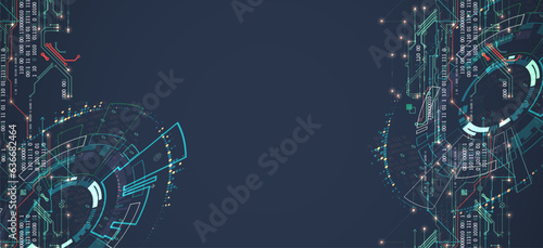 Abstract background on technological and scientific topics. Various techno details with using digital code.