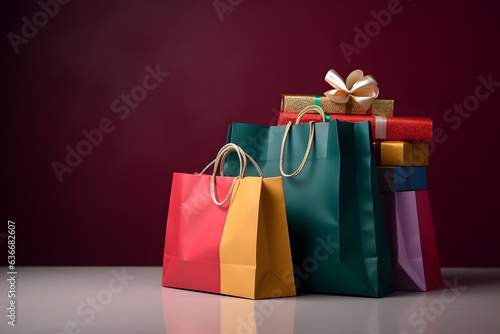 shopping bags and a gift box with copy space