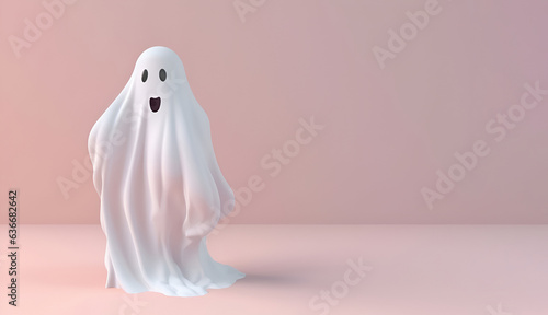 An adorable ghost depicted on a soft pink background