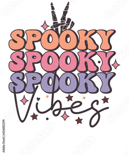 Spooky Vibes Retro Halloween skeleton T Shirt Design