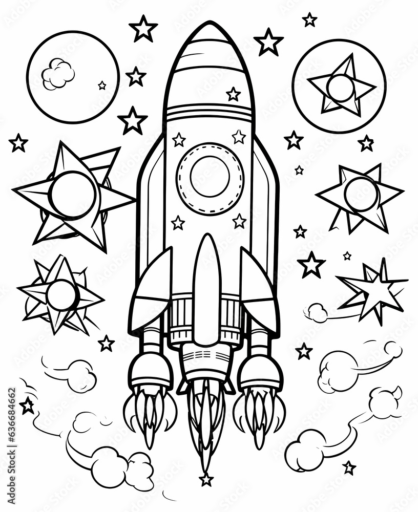 space rocket - Cute Coloring page space rocket - Cute Coloring page