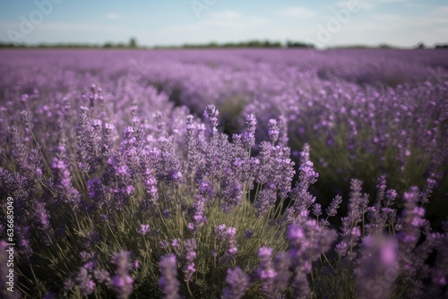 a field of lavender flowers under a clear blue sky 