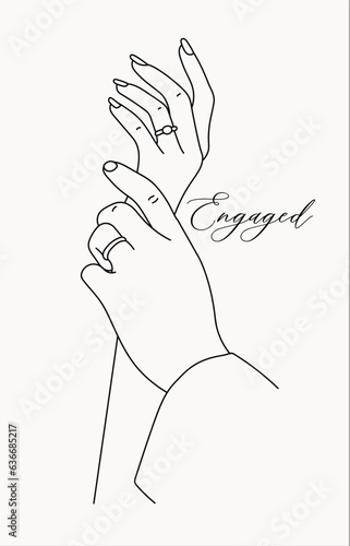 Hand drawn close-up of hand-in-hand wedding ring exchange