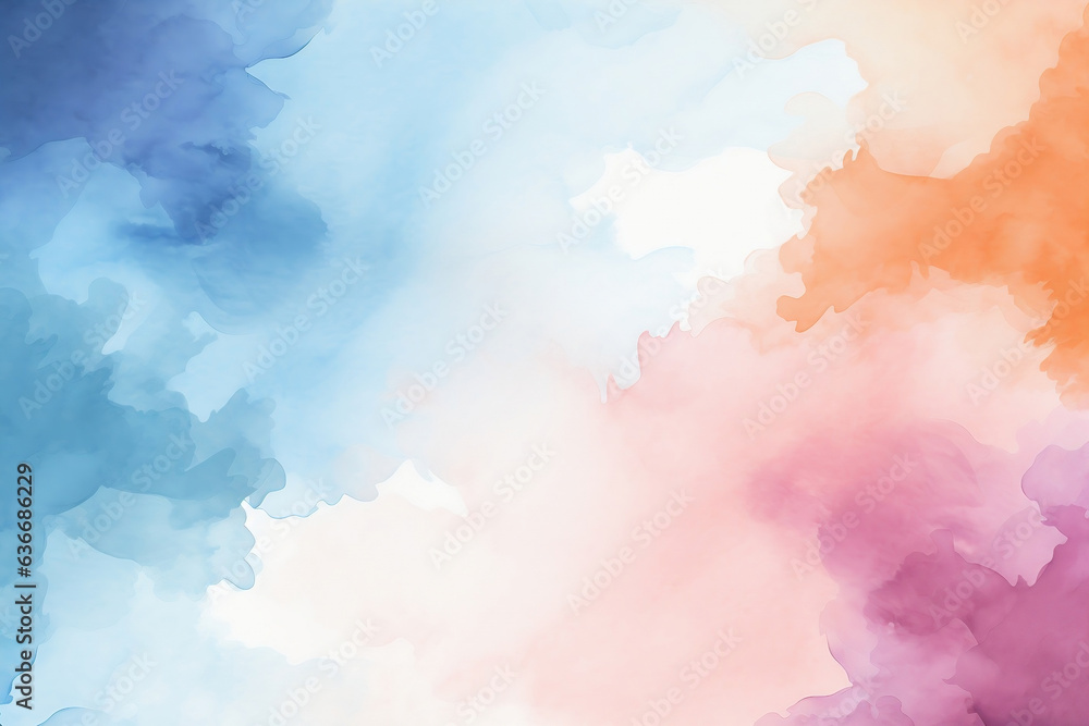 watercolor splash background white and blue color palette vector image, in the style of light sky-blue and amber, soft, dreamy landscapes, light orange and magenta, realistic watercolor paintings,