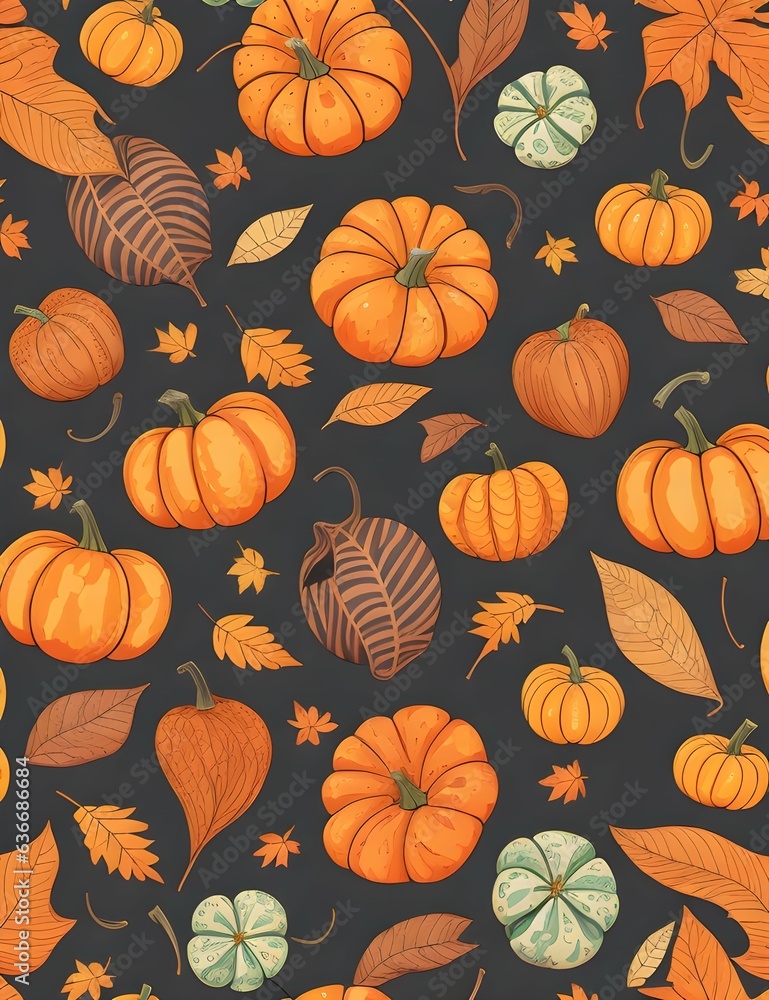 A pumpkin and dry leaves set against a black background. A pumpkin and dry leaves set against a black background.