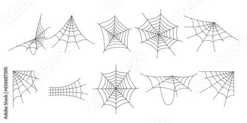 Set of spider web fo halloween. Halloween cobweb, frames and borders. Halloween Elements and Objects for Design Projects.