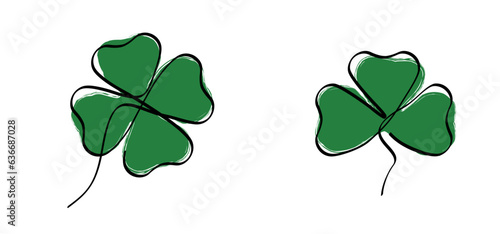 Clovers leave, flower. Three, four leaf clover leaves. Love lucky day. Irish shamrock background. Happy St Patrick's Day or St paddy's day. Saint Patricks day. Drawing spring time. leprechauns.