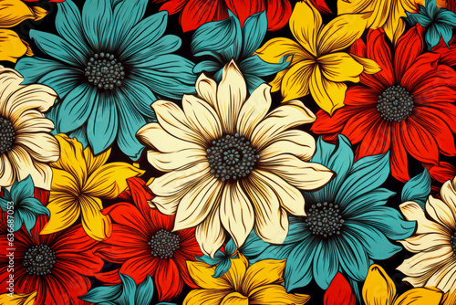 Wallpaper Mural Colorful Cartoon style Flowers for backgrounds Torontodigital.ca