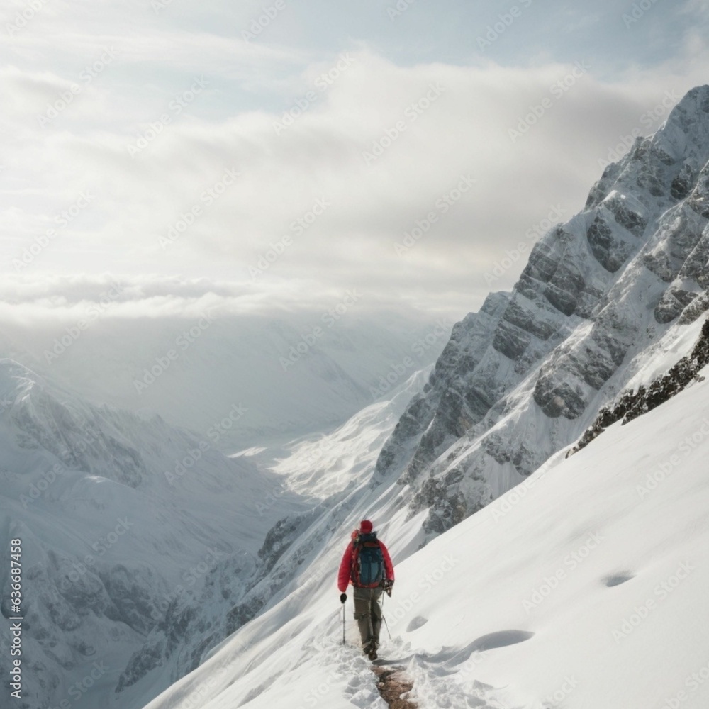 Summit Ascent: A Snowy Mountain Trek