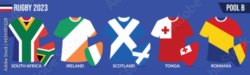 Rugby T-Shirt Jerseys with flag of pool B. Creative Vector Illustration. 