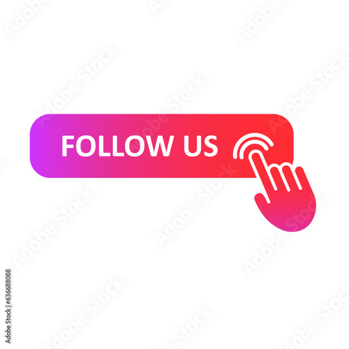 Button Follow us. Social media icon. Follow us with cursor button icon in a flat design