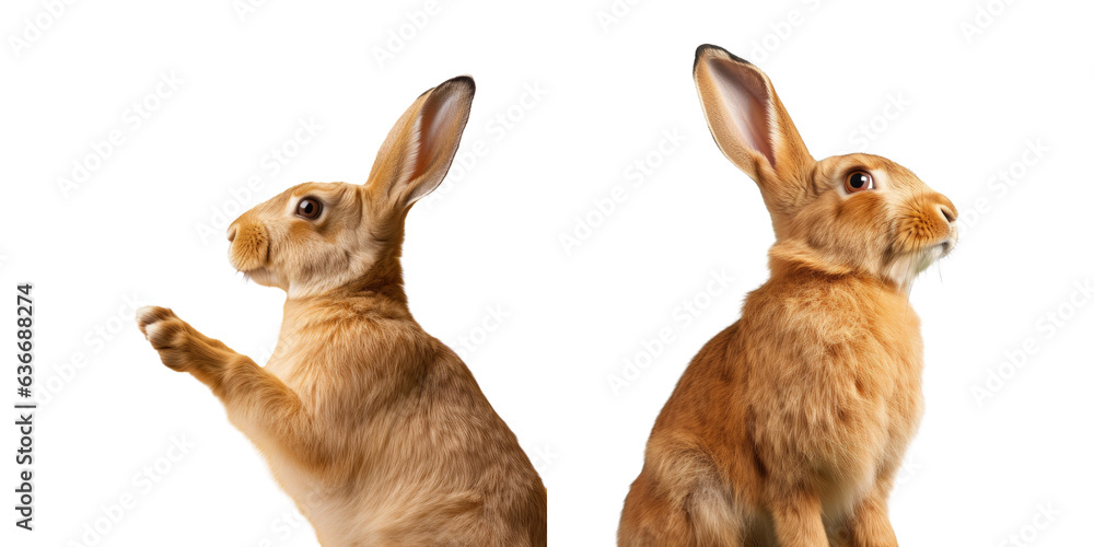 Flemish giant rabbit scratching in a studio against a transparent background