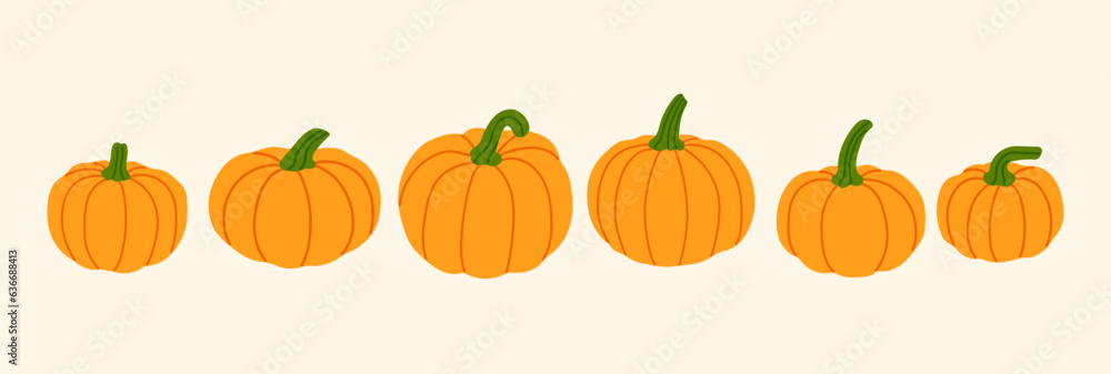 autumn orange vector pumpkins illustration banner, pumpkin decoration, autumn fruits, thanksgiving - obrazy, fototapety, plakaty 