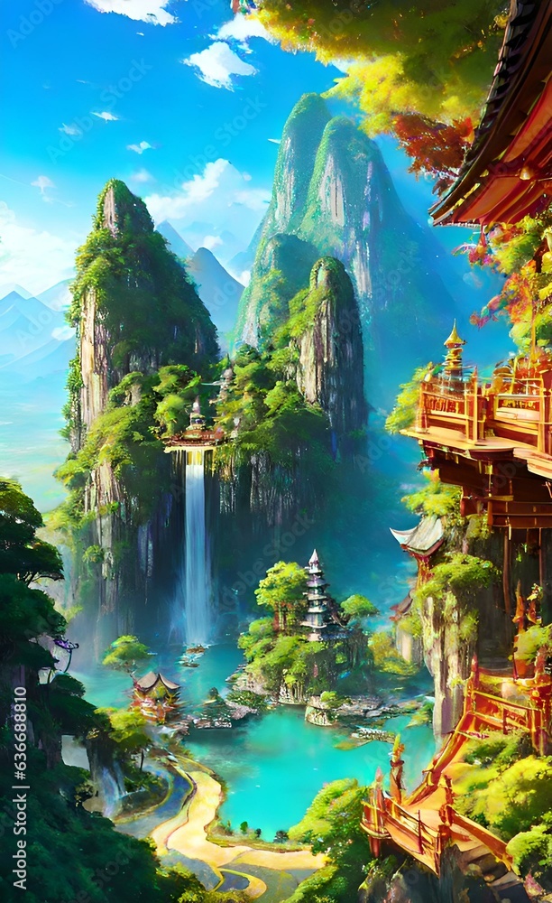 Obraz premium Castle in the mountains and beautiful nature