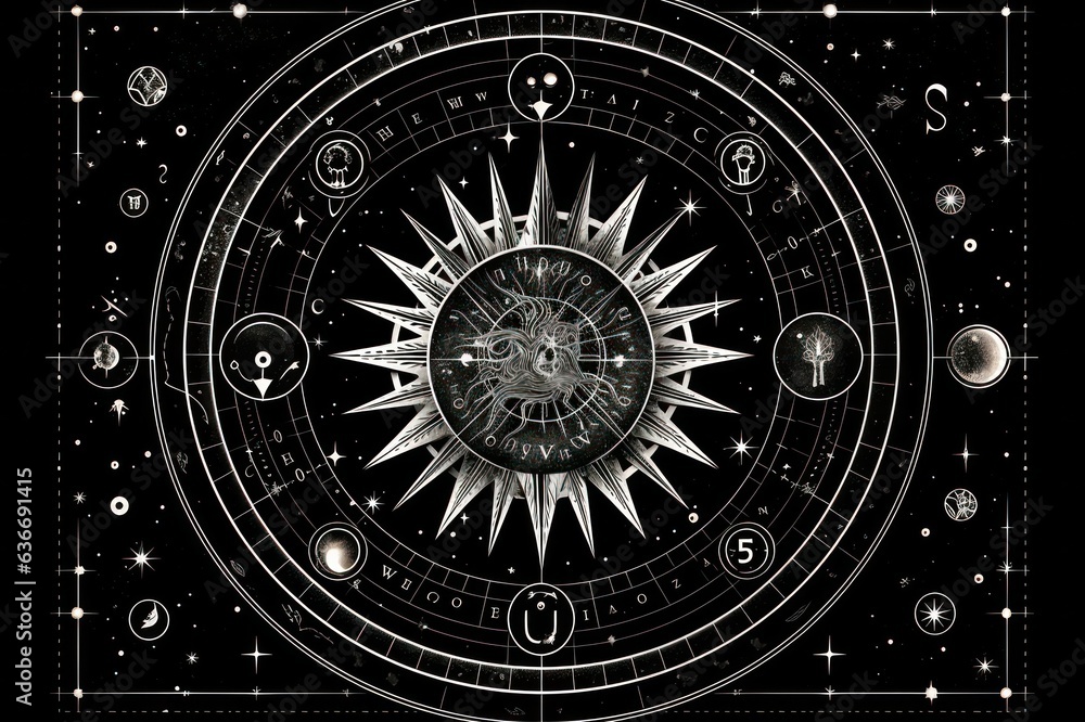 astronomical clock. astrology illustration